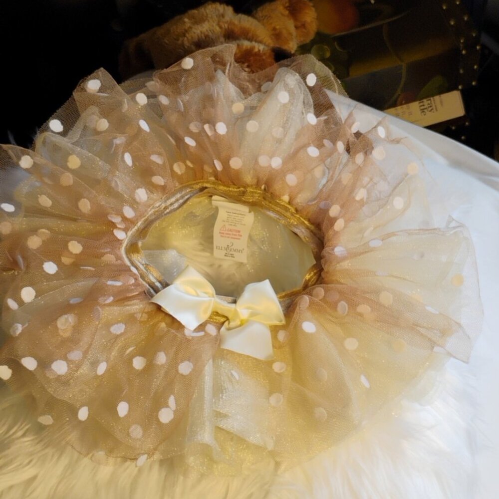 Gold Polka Dot Baby Tutu Skirt w/ Satin Bow – Size 0–12M